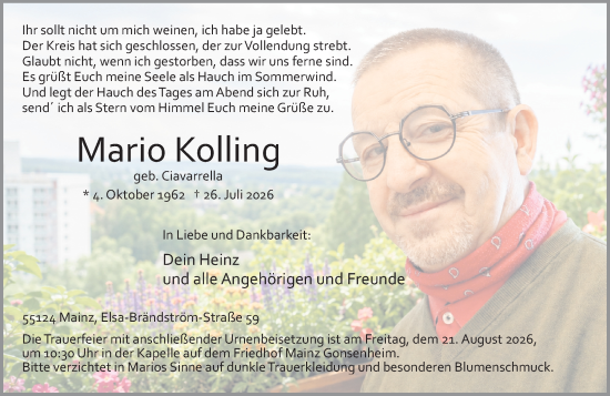 Traueranzeige von Mario Kolling von Allgemeine Zeitung Rheinhessen-Nahe