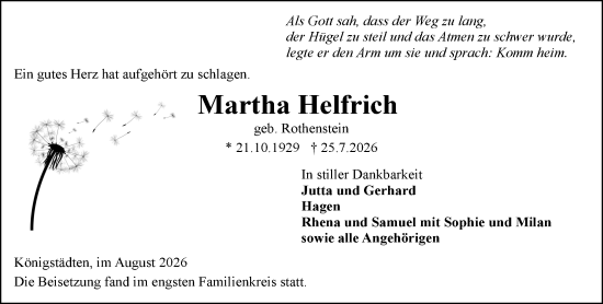 Traueranzeige von Martha Helfrich von Rüsselsheimer Echo
