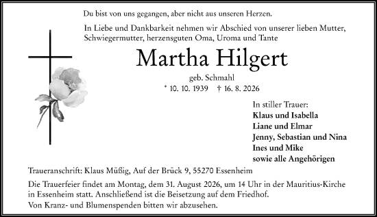 Traueranzeige von Martha Hilgert von Allgemeine Zeitung Mainz