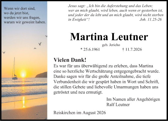 Traueranzeige von Martina Leutner von Wetzlarer Neue Zeitung