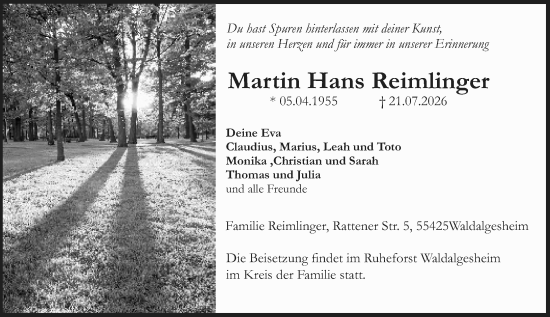 Traueranzeige von Martin Hans Reimlinger von Allgemeine Zeitung Rheinhessen-Nahe