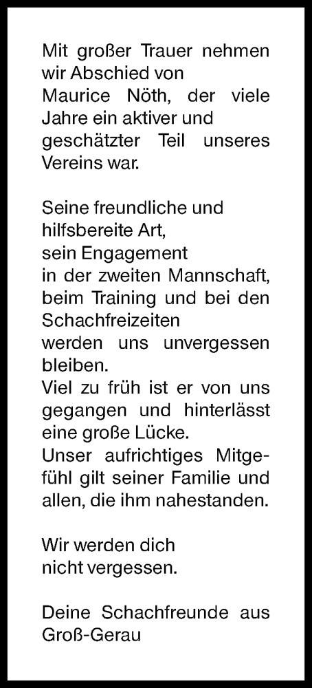 Traueranzeige von Maurice Nöth von Groß-Gerauer Echo