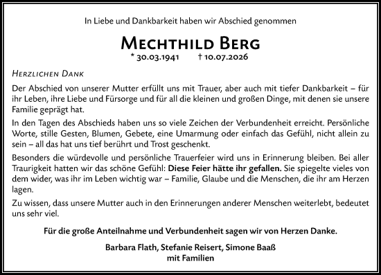 Traueranzeige von Mechthild Berg von Starkenburger Echo