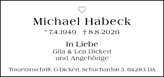 Traueranzeige von Michael Habeck von Darmstädter Echo