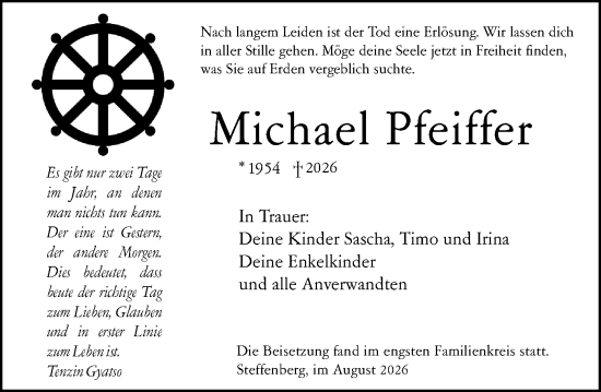 Traueranzeige von Michael Pfeiffer von Hinterländer Anzeiger