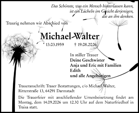 Traueranzeige von Michael Walter von Darmstädter Echo