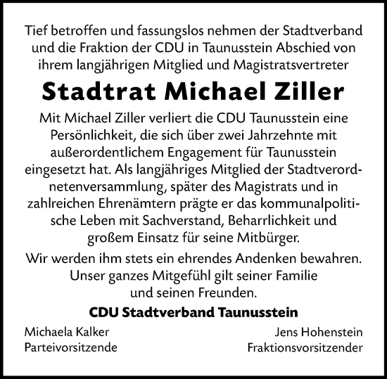 Traueranzeige von Michael Ziller von Idsteiner Land/Untertaunus