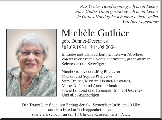 Traueranzeige von Michele Guthier von Starkenburger Echo