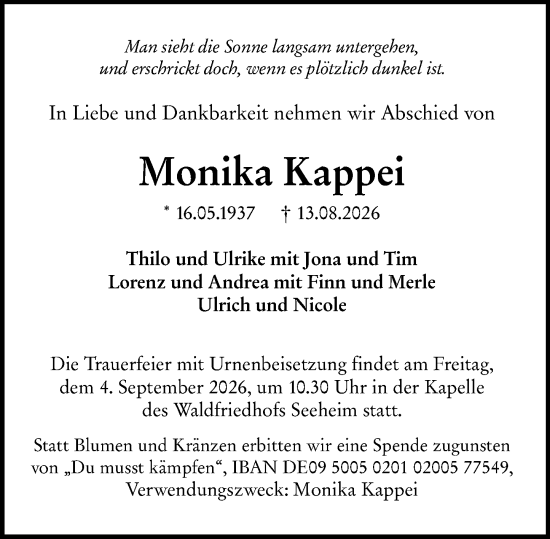 Traueranzeige von Monika Kappei von Darmstädter Echo