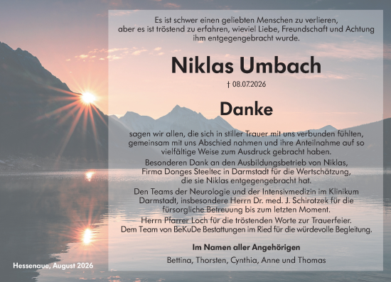 Traueranzeige von Niklas Umbach von Groß-Gerauer Echo