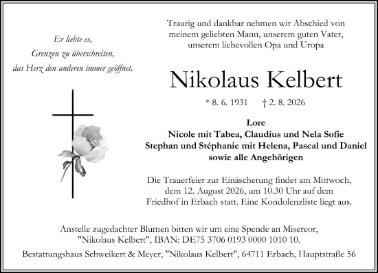 Traueranzeige von Nikolaus Kelbert von Odenwälder Echo