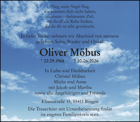 Traueranzeige von Oliver Möbus von Binger-/Ingelheimer Wochenblatt