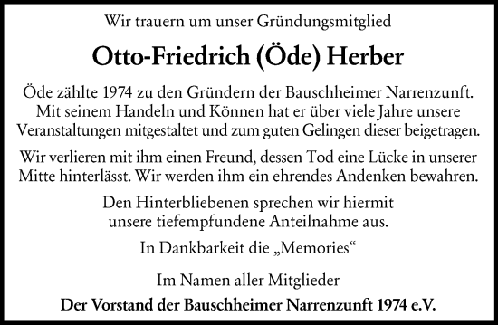 Traueranzeige von Otto-Friedrich Herber von Rüsselsheimer Echo