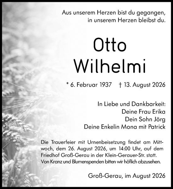 Traueranzeige von Otto Wilhelm von Groß-Gerauer Echo