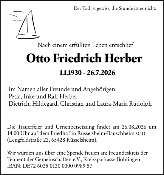 Traueranzeige von Otto Friedrich Herber von Rüsselsheimer Echo