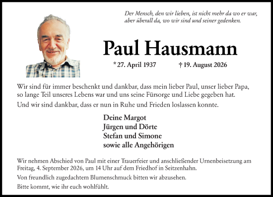 Traueranzeige von Paul Hausmann von Wiesbadener Kurier