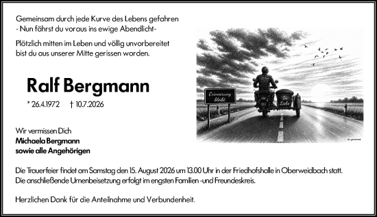 Traueranzeige von Ralf Bergmann von Wetzlarer Neue Zeitung