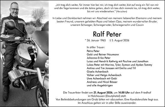 Traueranzeige von Ralf Peter von Hinterländer Anzeiger