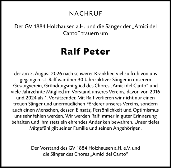 Traueranzeige von Ralf Peter von Hinterländer Anzeiger