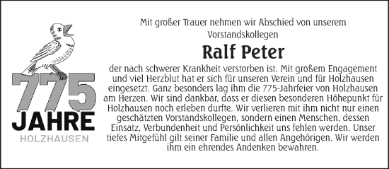 Traueranzeige von Ralf Peter von Hinterländer Anzeiger