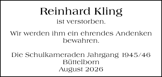 Traueranzeige von Reinhard Kling von Groß-Gerauer Echo