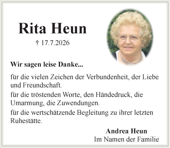 Traueranzeige von Rita Heun von Rüsselsheimer Echo