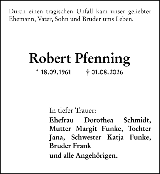 Traueranzeige von Robert Pfenning von Rüsselsheimer Echo