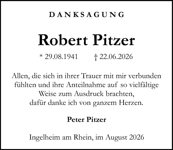 Traueranzeige von Robert Pitzer von Allgemeine Zeitung Rheinhessen-Nahe