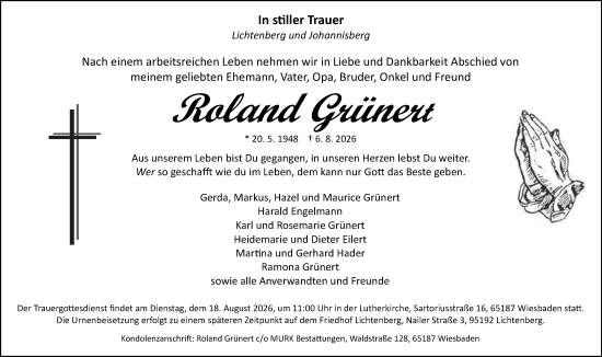Traueranzeige von Roland Grünert von Wiesbadener Kurier