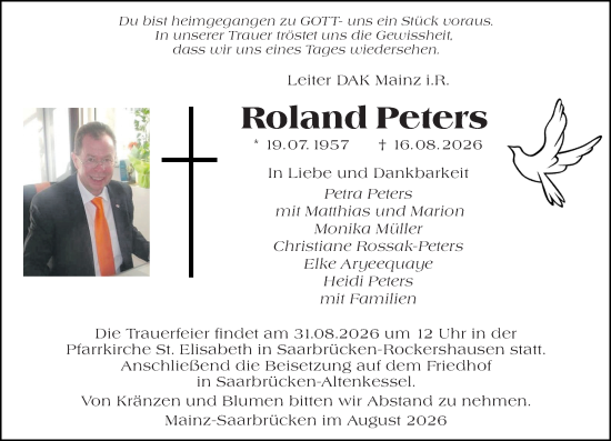 Traueranzeige von Roland Peters von Allgemeine Zeitung Mainz