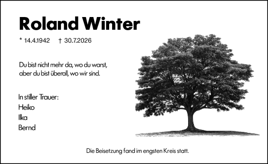 Traueranzeige von Roland Winter von Hochheimer Zeitung
