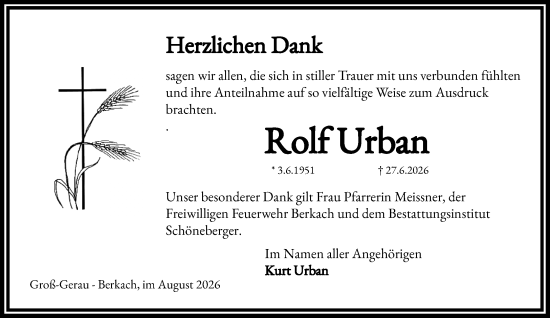 Traueranzeige von Rolf Urban von Groß-Gerauer Echo