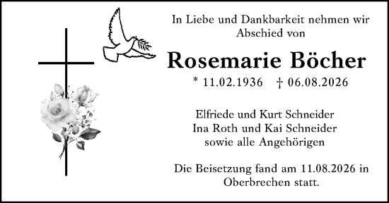 Traueranzeige von Rosemarie Böcher von Camberger Anzeiger