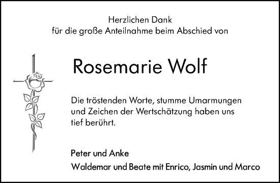 Traueranzeige von Rosemarie Wolf von Hochheimer Zeitung