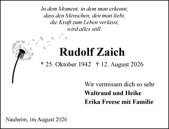 Traueranzeige von Rudolf Zaich von Rüsselsheimer Echo
