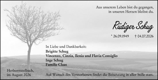 Traueranzeige von Rüdiger Schug von Dill Block