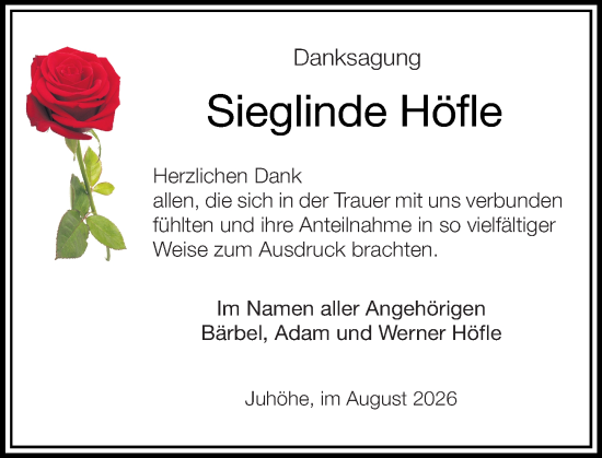 Traueranzeige von Sieglinde Höfle von Starkenburger Echo