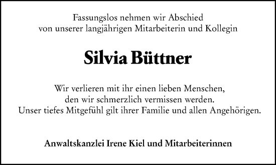 Traueranzeige von Silvia Büttner von Darmstädter Echo