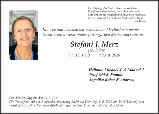 Traueranzeige von Stefani J. Merz von Nassauische Neue Presse