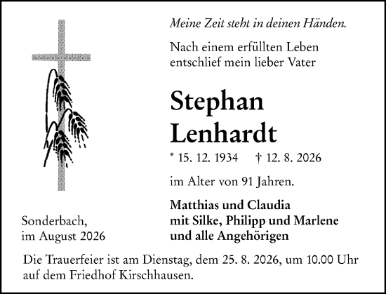 Traueranzeige von Stephan Lenhardt von Starkenburger Echo