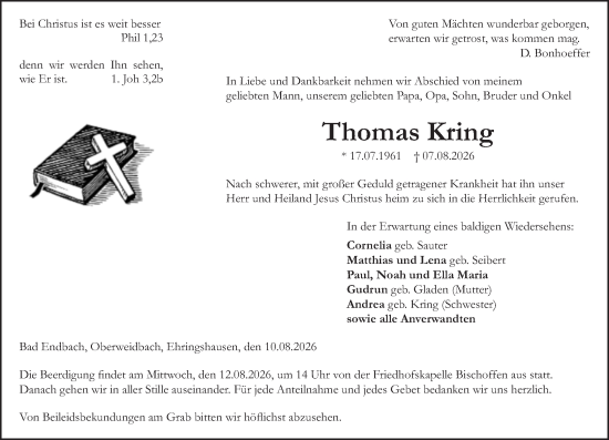 Traueranzeige von Thomas Kring von Dill Block