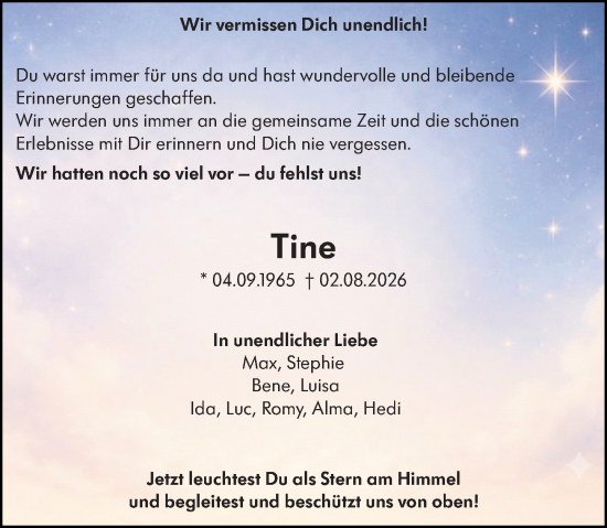 Traueranzeige von Tine Weigel von Hinterländer Anzeiger