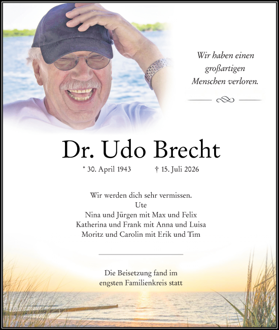 Traueranzeige von Udo Brecht von Wetzlarer Neue Zeitung