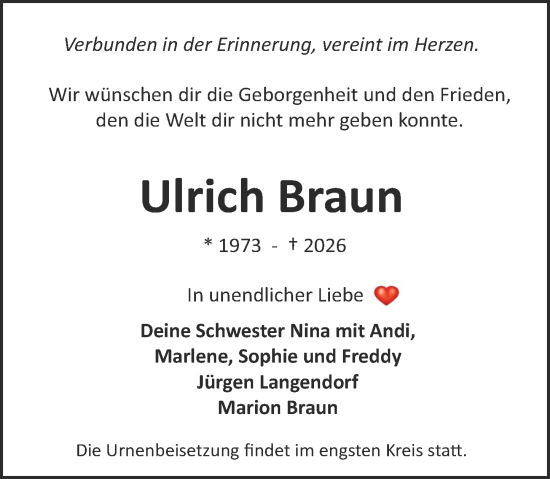 Traueranzeige von Ulrich Braun von Darmstädter Echo