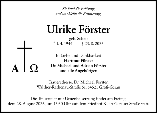 Traueranzeige von Ulrike Förster von Groß-Gerauer Echo