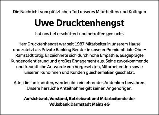 Traueranzeige von Uwe Drucktenhengst von Darmstädter Echo
