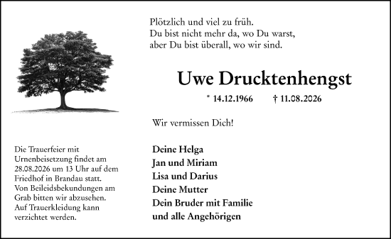 Traueranzeige von Uwe Drucktenhengst von Darmstädter Echo
