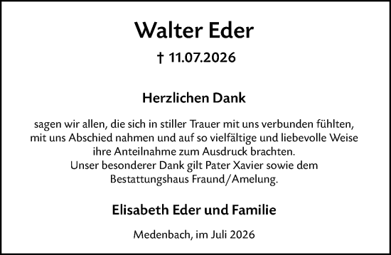 Traueranzeige von Walter Eder von Wiesbadener Kurier