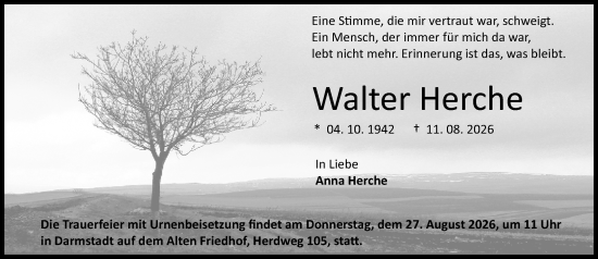 Traueranzeige von Walter Herche von Darmstädter Echo