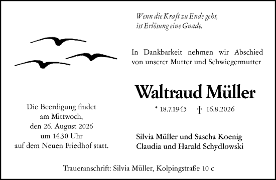 Traueranzeige von Waltraud Müller von Hochheimer Zeitung